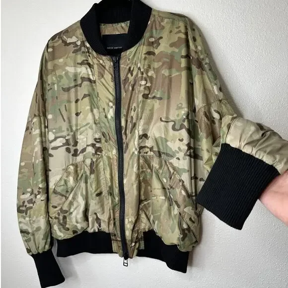 Daniel Patrick Olive Camo Front Split Zip Satin Long Sleeve Bomber Jacket M - Picture 4 of 13